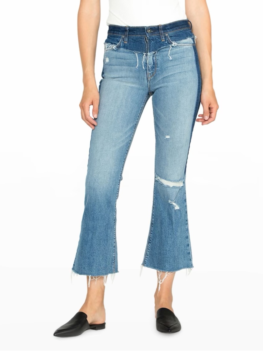 Hudson Holly High Rise Flare Two Tone Distressed Flare Jeans Sz 28
